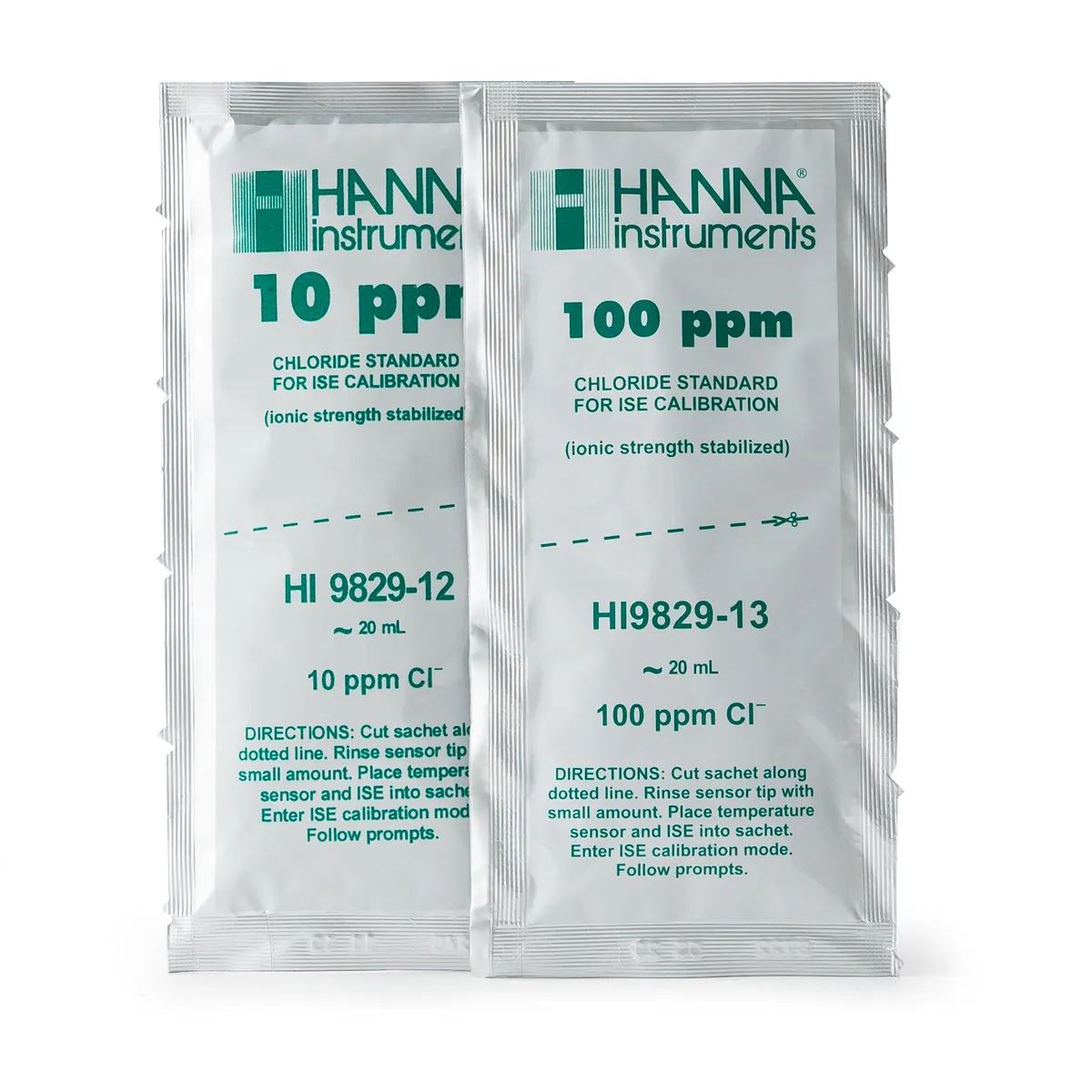 10 ppm and 100 ppm Chloride Calibration Standard Sachets for HI9829 (10 x 25 mL each) — main photograph