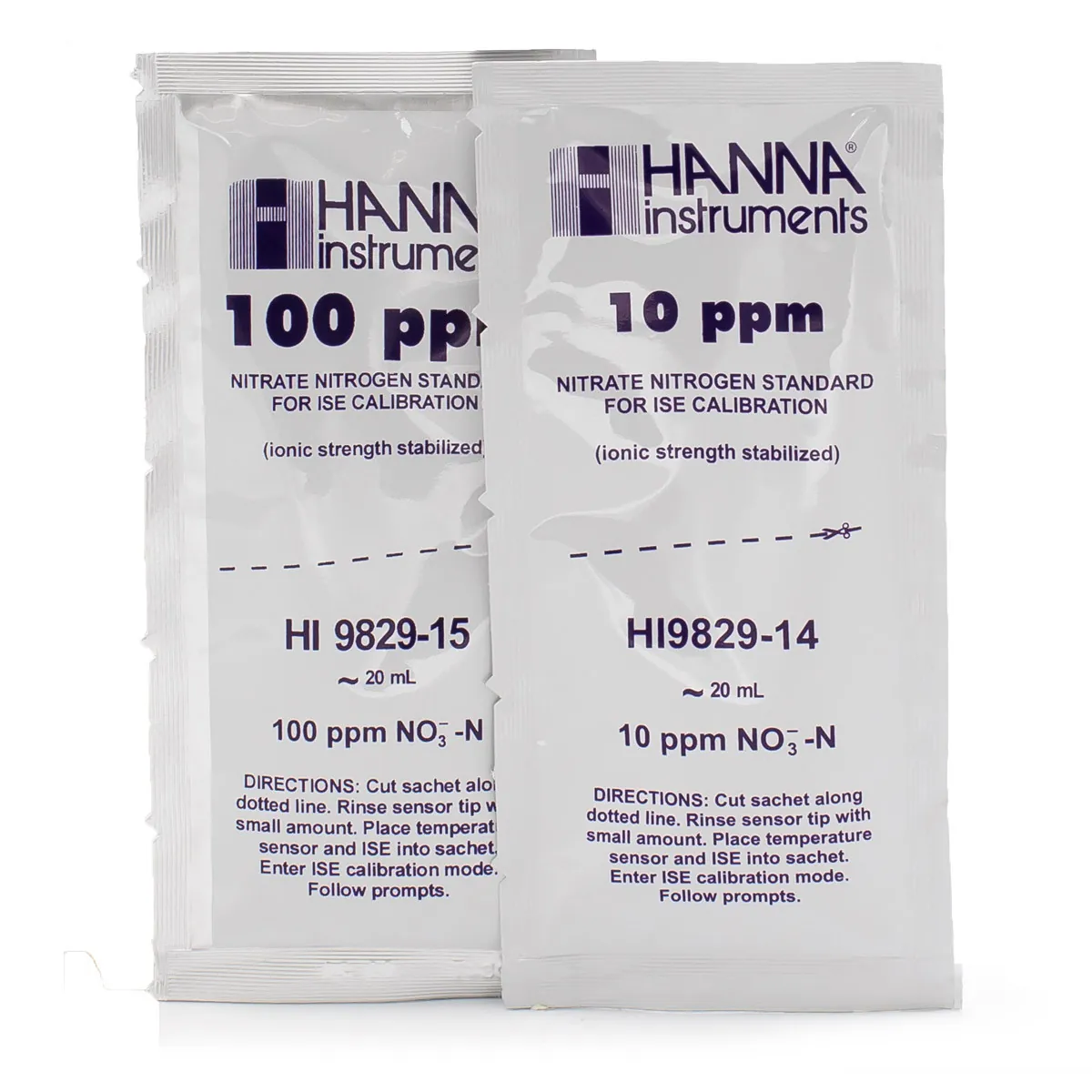 10 ppm and 100 ppm Nitrate (as N) Calibration Standard Sachets for HI9829 (10 x 25 mL each) — photographie principale