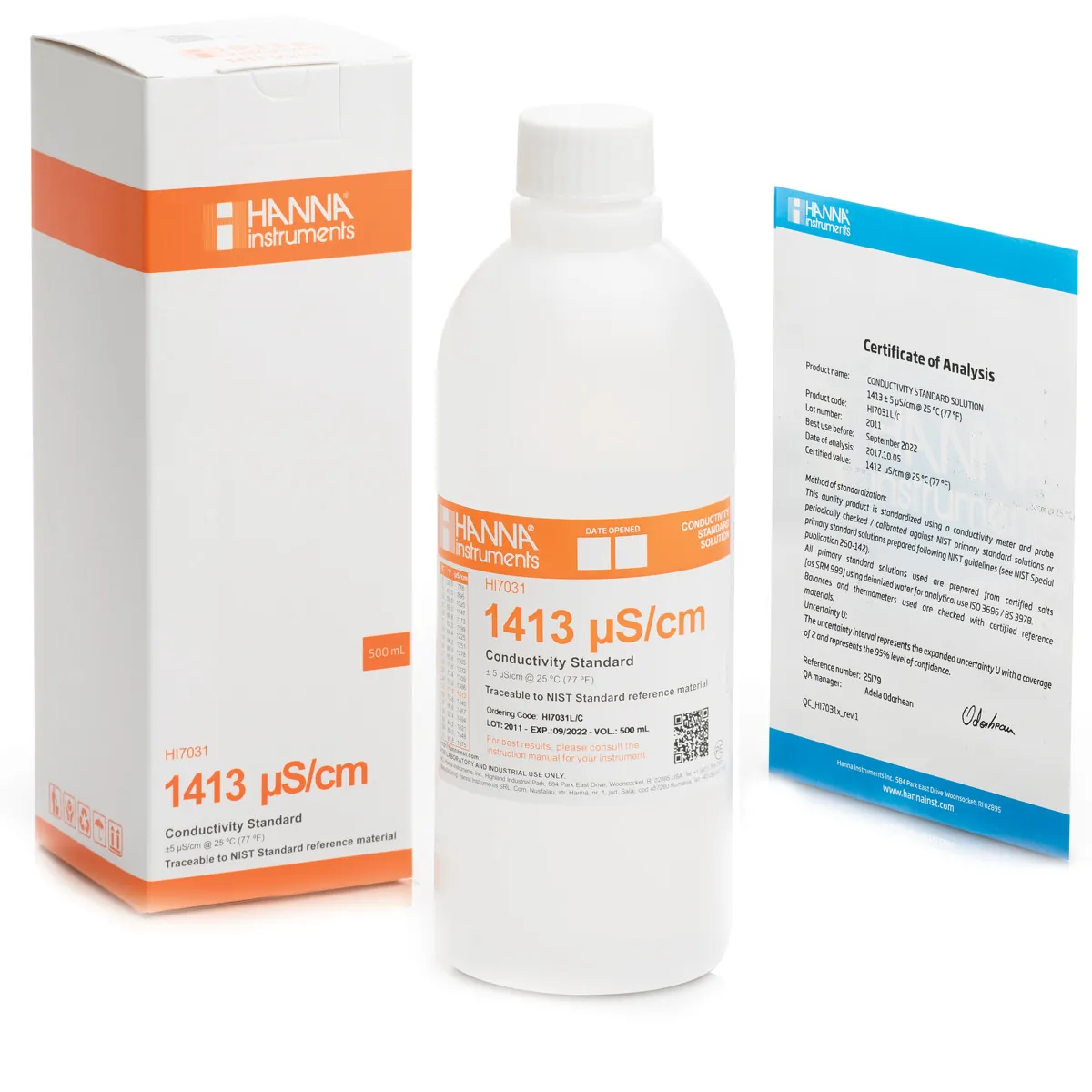 1413 µS/cm Conductivity Standard w/ COA (500mL Bottle) — photographie principale
